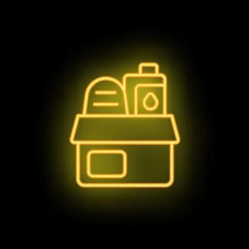 Neon yellow open donation box filled with food and personal hygiene products Stock Illustration