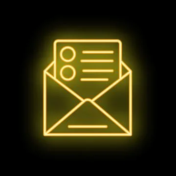 Neon yellow open envelope containing checklist on black background Stock Illustration