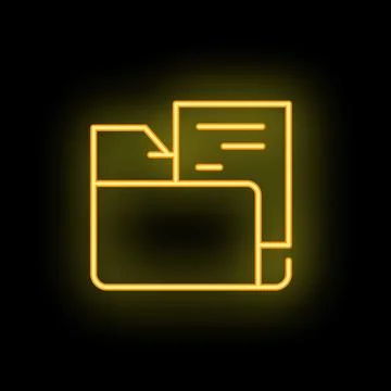 Neon yellow open folder with document icon on black background 스톡 일러스트