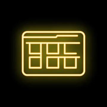 Neon yellow open folder with documents icon on black background Stock Illustration