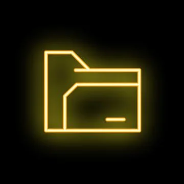 Neon yellow open folder icon glowing on black background Stock Illustration