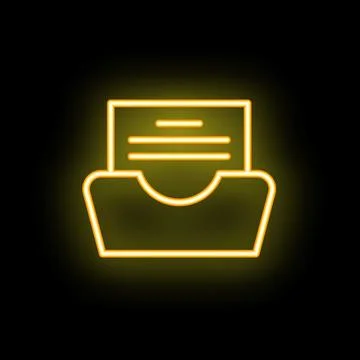 Neon yellow open folder icon with document on black background Stock Illustration
