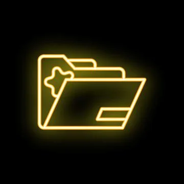 Neon yellow open folder icon with star on black background Stock Illustration