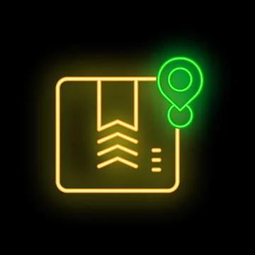 Neon yellow package tracking icon on black background Illustrazione stock