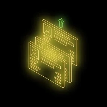Neon yellow personal data files stacked and moving upwards イラスト素材