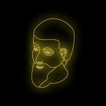Neon yellow philosopher observing with pensive gaze on black background Stock Illustration