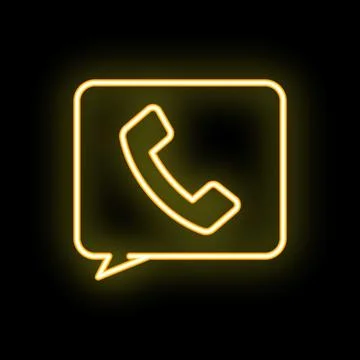 Neon yellow phone in speech bubble on black background Stock Illustration