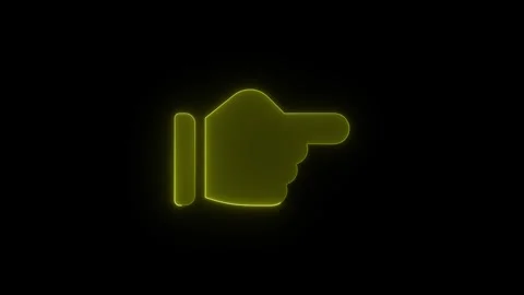 Neon yellow pointing hand icon pulsating on black background for digital di.. Stock Footage 345549625