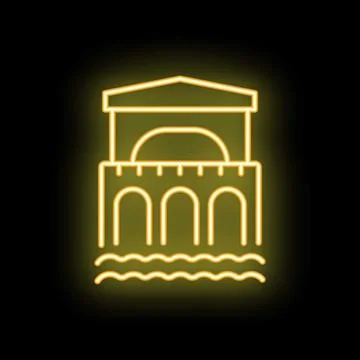 Neon yellow ponte vecchio bridge over water icon graphic design Ilustração Stock