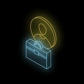 Neon yellow profile icon hovering over blue briefcase symbolizing job search, Stock Illustration