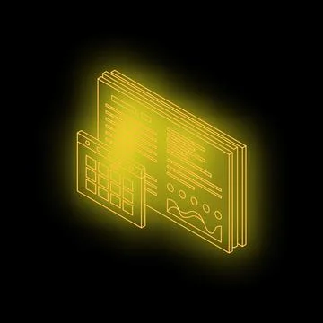 Neon yellow programming and web design concept with charts and data analysis Stock Illustration
