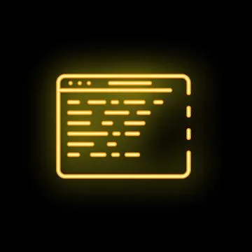 Neon yellow programming code on browser window icon 스톡 일러스트