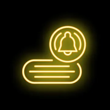 Neon yellow push notification bell icon on black background Stock Illustration