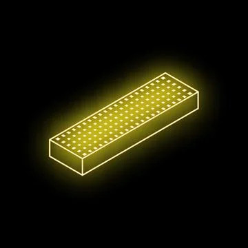 Neon yellow ram memory module glowing on black background Stock Illustration