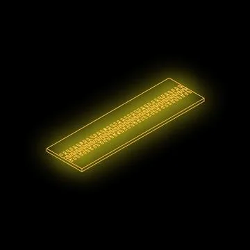 Neon yellow ram memory module floating on black background Stock Illustration