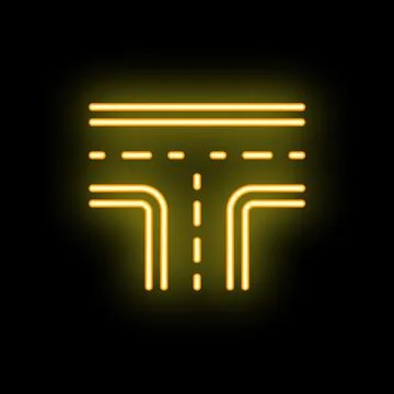 Neon yellow road intersection on a black background Illustrazione stock