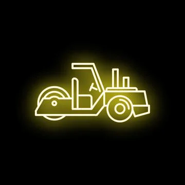 Neon yellow road roller construction vehicle icon 库存插图