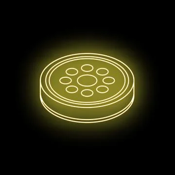 Neon yellow round electronic chip glowing on black background Stock Illustration