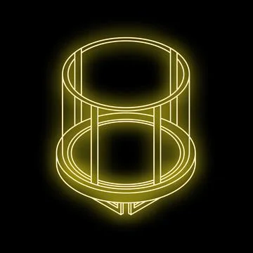 Neon yellow round empty birdcage glowing on black background Stock Illustration