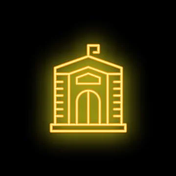Neon yellow school building icon on black background Ilustración de archivo