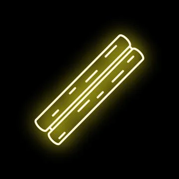 Neon yellow scroll icon outline glowing on black background 스톡 일러스트