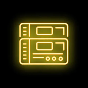 Neon yellow server icon glowing on black background Stock Illustration