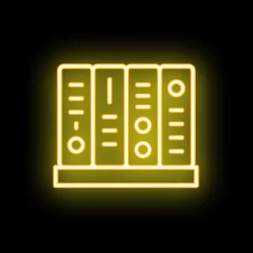 Neon yellow server icon glowing on black background Stock Illustration