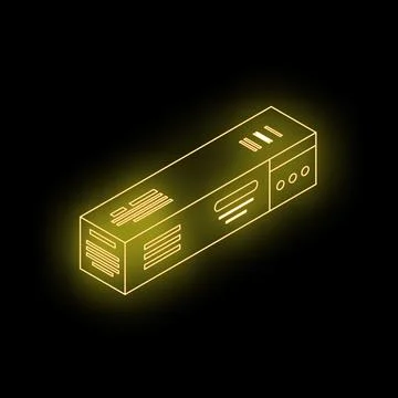 Neon yellow server rack glowing on black background Stock Illustration