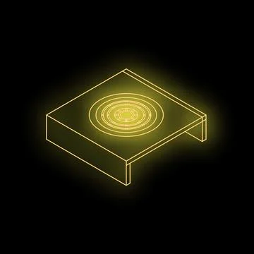 Neon yellow server rack glowing on black background Illustrazione stock