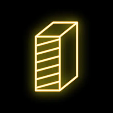 Neon yellow server rack icon glowing against black background Stock Illustration