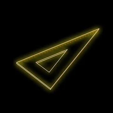 Neon yellow set square glowing on black background Stock Illustration
