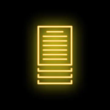 Neon yellow sign of documents with glowing light effect on black background Stockillustratie