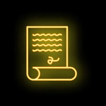Neon yellow signed document icon glowing on black background Stock Illustration