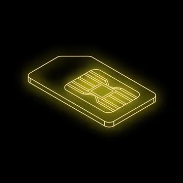 Neon yellow sim card chip glowing on black background Stock Illustration