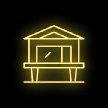 Neon yellow small house with large window standing on legs icon Ilustración de archivo