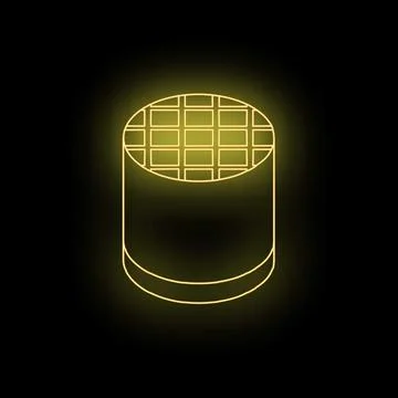 Neon yellow smart speaker with glowing grid emitting light in dark environmen Stock Illustration
