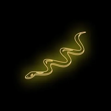 Neon yellow snake slithering on black background Stock Illustration