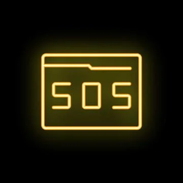Neon yellow sos folder icon on black background Illustrazione stock