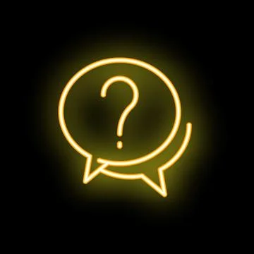 Neon yellow speech bubble with question mark on black background 스톡 일러스트