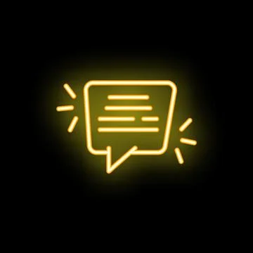 Neon yellow speech bubble shining on black background Illustrazione stock