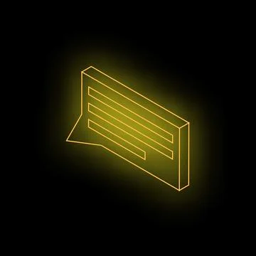 Neon yellow speech bubble shining on black background Illustrazione stock