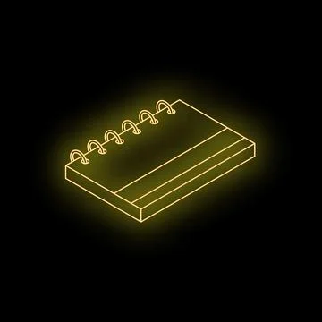 Neon yellow spiral notebook glowing on dark background Stock Illustration