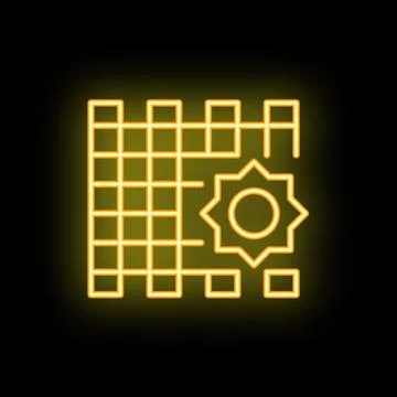 Neon yellow spreadsheet with setting gear icon on black background Stock Illustration