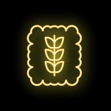 Neon yellow square shaped bread loaf with wheat sign on black background Illustrazione stock