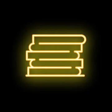 Neon yellow stack of books icon glowing on black background Illustrazione stock