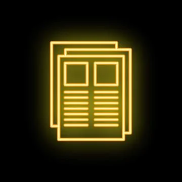 Neon yellow stack of newspapers icon glowing on black background Illustrazione stock