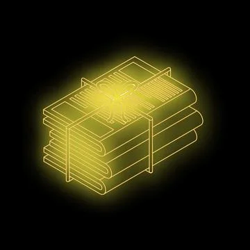 Neon yellow stack of newspapers tied with string on black background Illustrazione stock