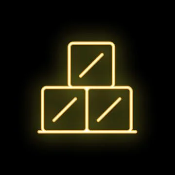 Neon yellow stacked boxes glowing on black background Stock Illustration