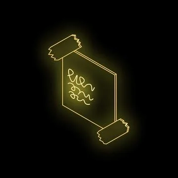 Neon yellow sticky note attached with tape on black background イラスト素材