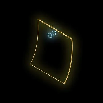 Neon yellow sticky note with push pin on black background Stock Illustration